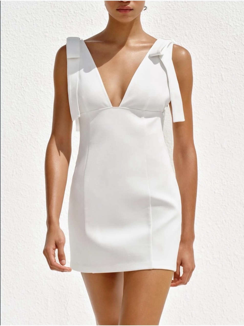 Zara White Mini Dress with Tie-Strap Shoulders